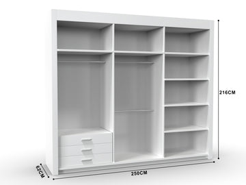 Vision Sliding Wardrobe with Mirror Black, White, Grey 250cm