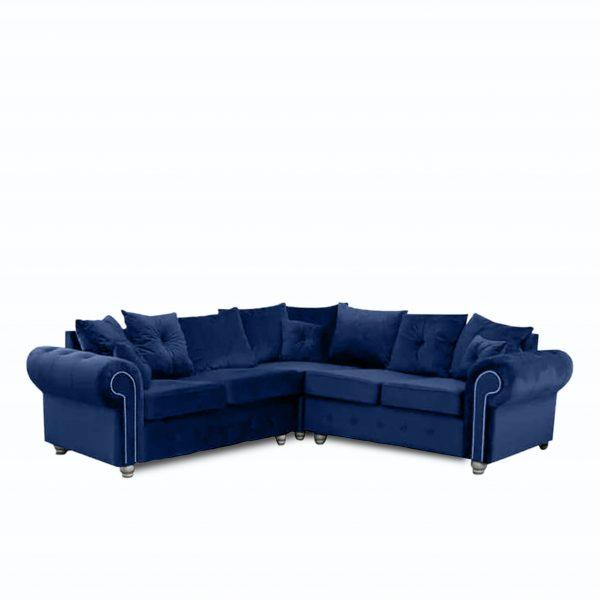Ashwin Blue Plush Velvet Corner Sofa