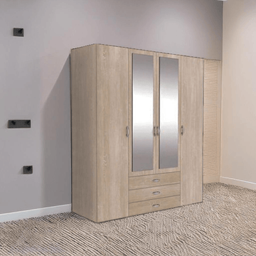 Ozyrys Light Oak 4-Door Wardrobe with Mirrors