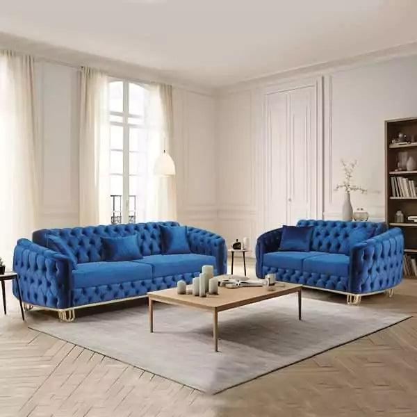 Lux Blue Chesterfield Sofa Set Elegant Navy Blue Sofa