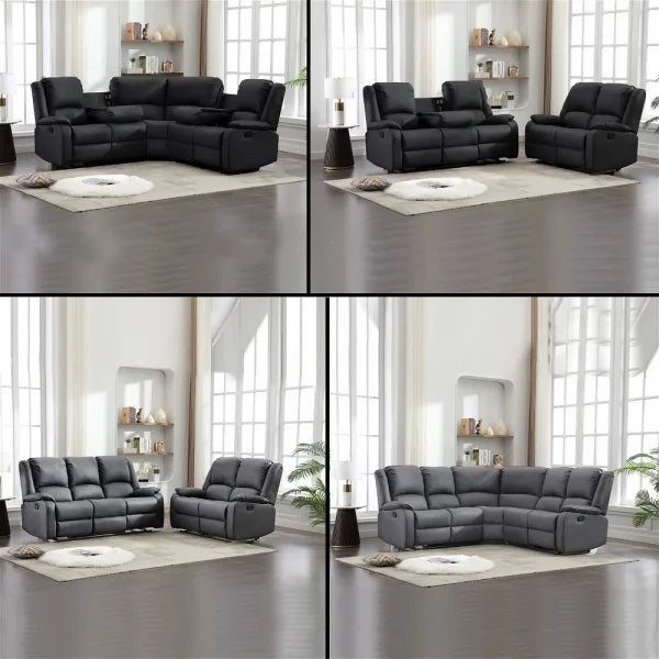 Sero Manual Grey/Black Recliner Sofa Set