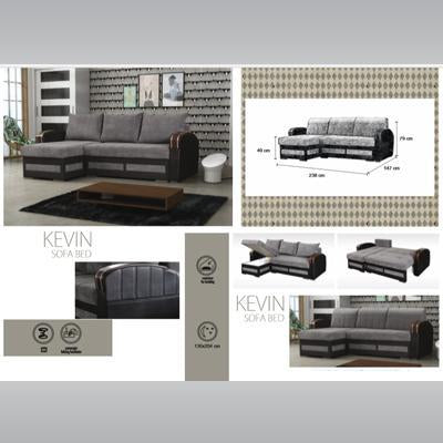 KEVIN GREY CORNER SOFA BED