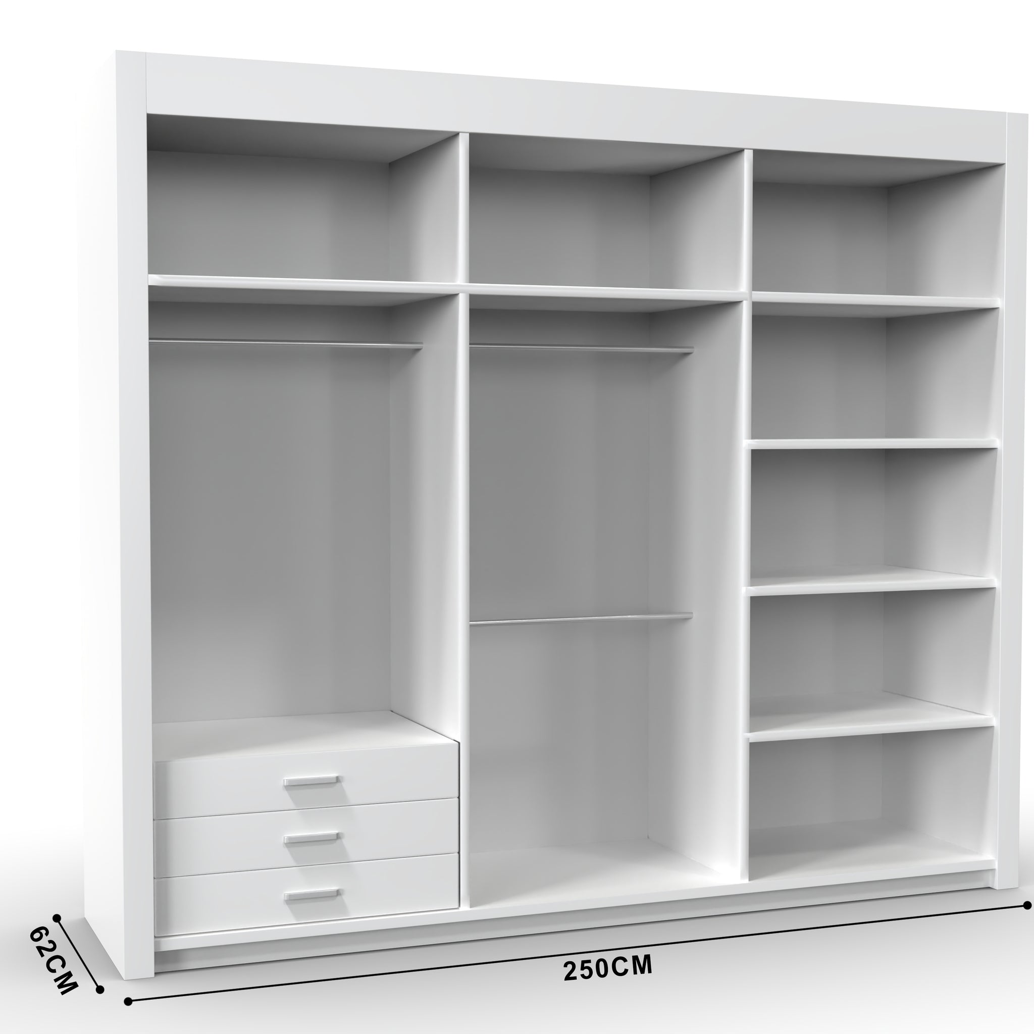 Vision Sliding Wardrobe with Mirror Black, White, Grey 250cm