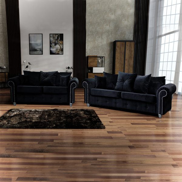 ASHWIN BLACK VELVET SOFA SET