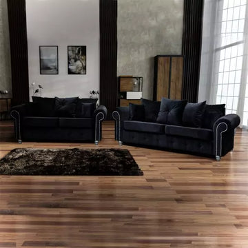 Ashwin Black Velvet Sofa Set