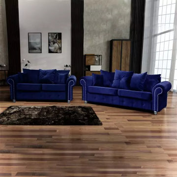 Ashwin Blue Velvet Sofa Set