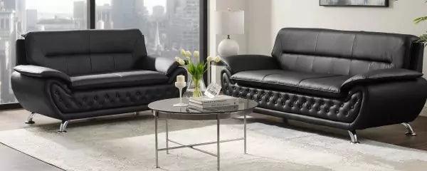 Barretto Leather Curved Sofa Sets of 3+2 in Black and Grey