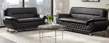 Barretto Leather Curved Sofa Sets of 3+2 in Black and Grey