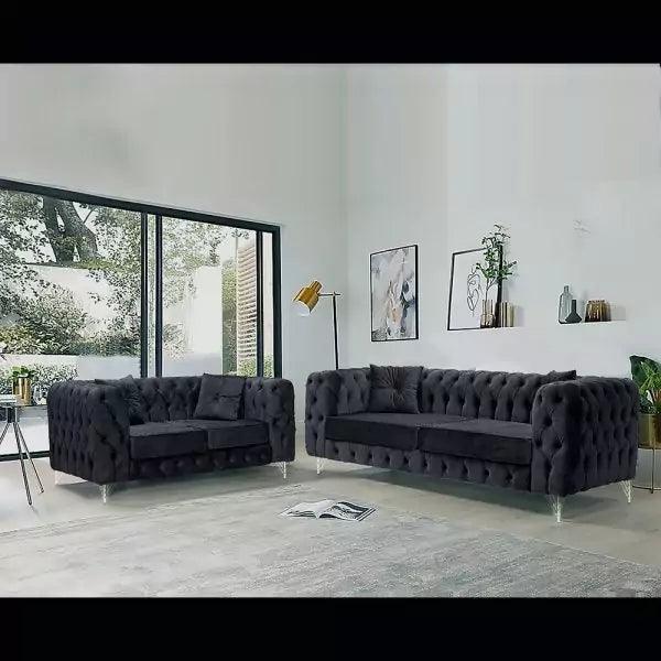 Chicago Black 3+2 Chesterfield Sofa Set