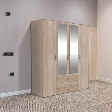 Ozyrys Light Oak 4-Door Wardrobe with Mirrors