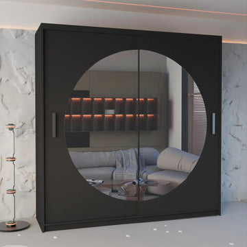 Moon Sliding Mirror Wardrobe - White, Grey, Black 150cm/203cm