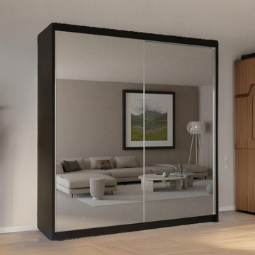 Queen Sliding Mirror Wardrobe - White, Grey, Black 150/200cm