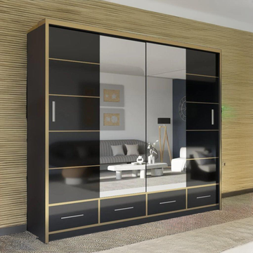 Sydney High Gloss Black/Gold Wardrobe 203cm/253cm