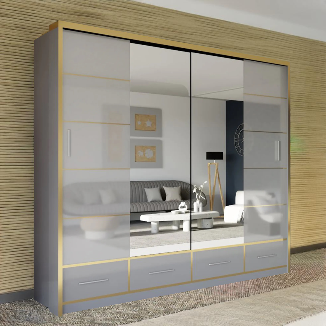 Sydney High Gloss Black/Gold Wardrobe 203cm/253cm