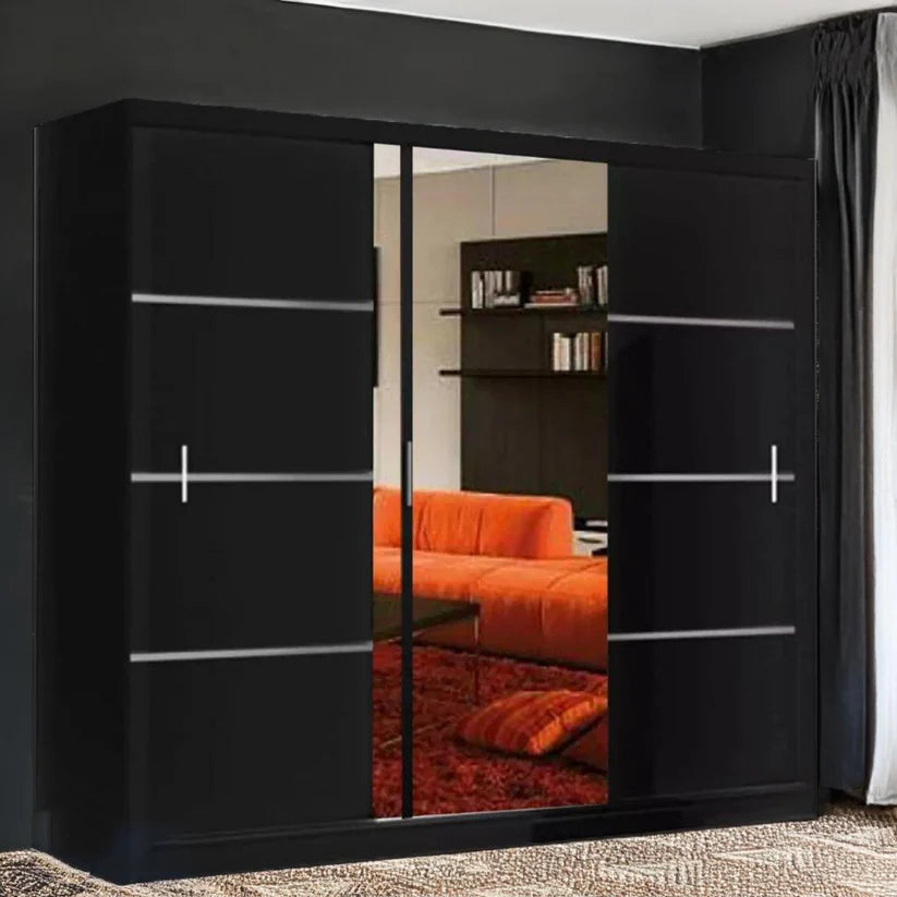 Vision Sliding Wardrobe with Mirror Black, White, Grey 250cm