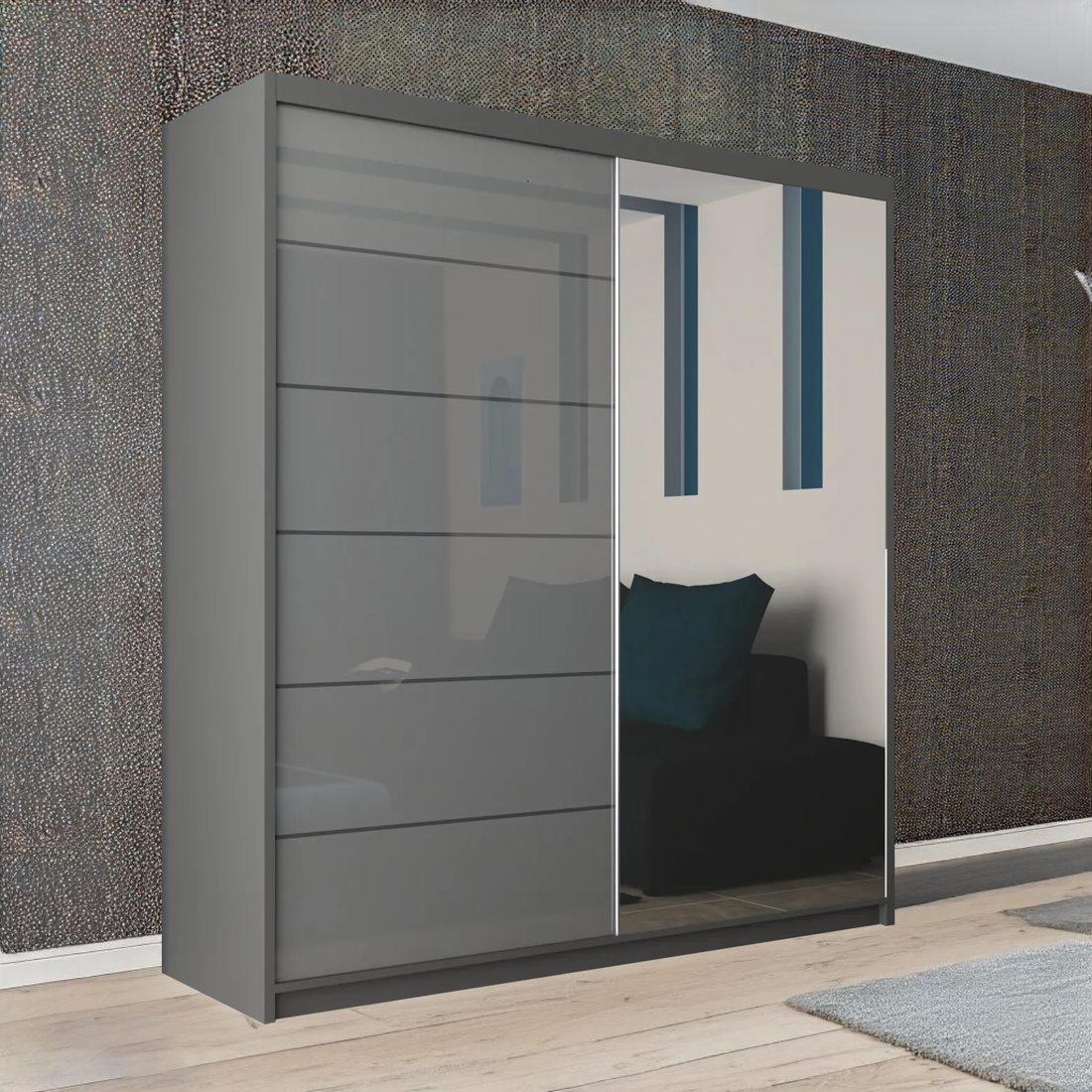 Infinity Sliding Wardrobe With Black Accent Panels  150cm/180cm/200cm