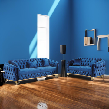 Lux Blue Chesterfield Sofa Set