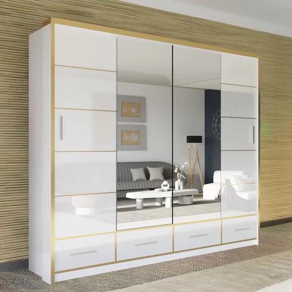 Sydney High Gloss Black/Gold Wardrobe 205cm/256cm