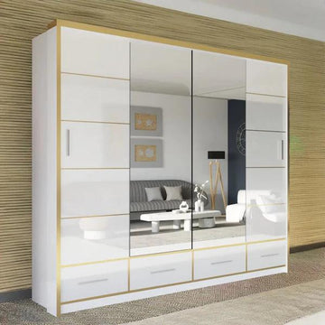 Sydney High Gloss Black/Gold Wardrobe 205cm/256cm