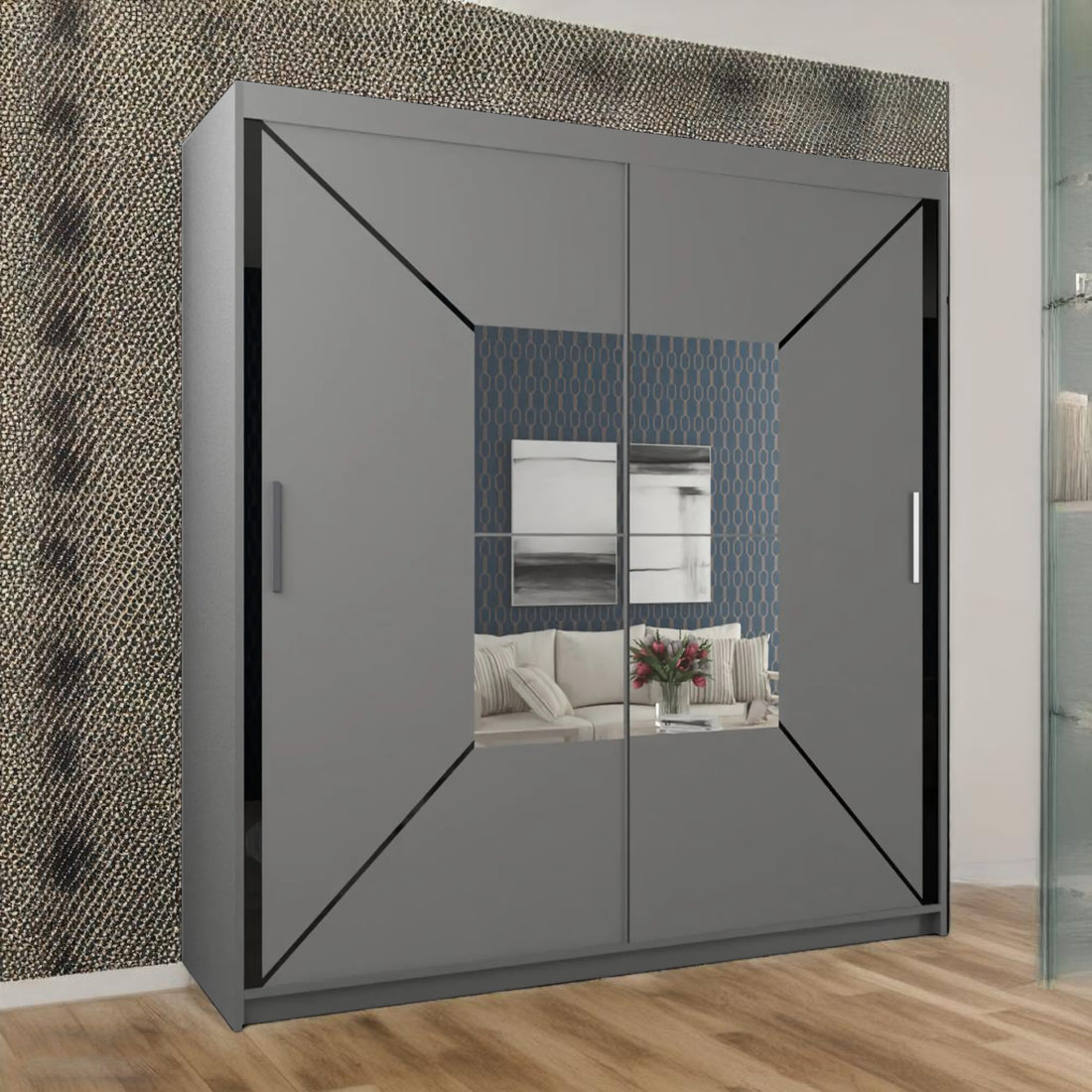 Nicole Sliding Wardrobe - Black, Grey, White 120cm/150cm/180cm/203cm