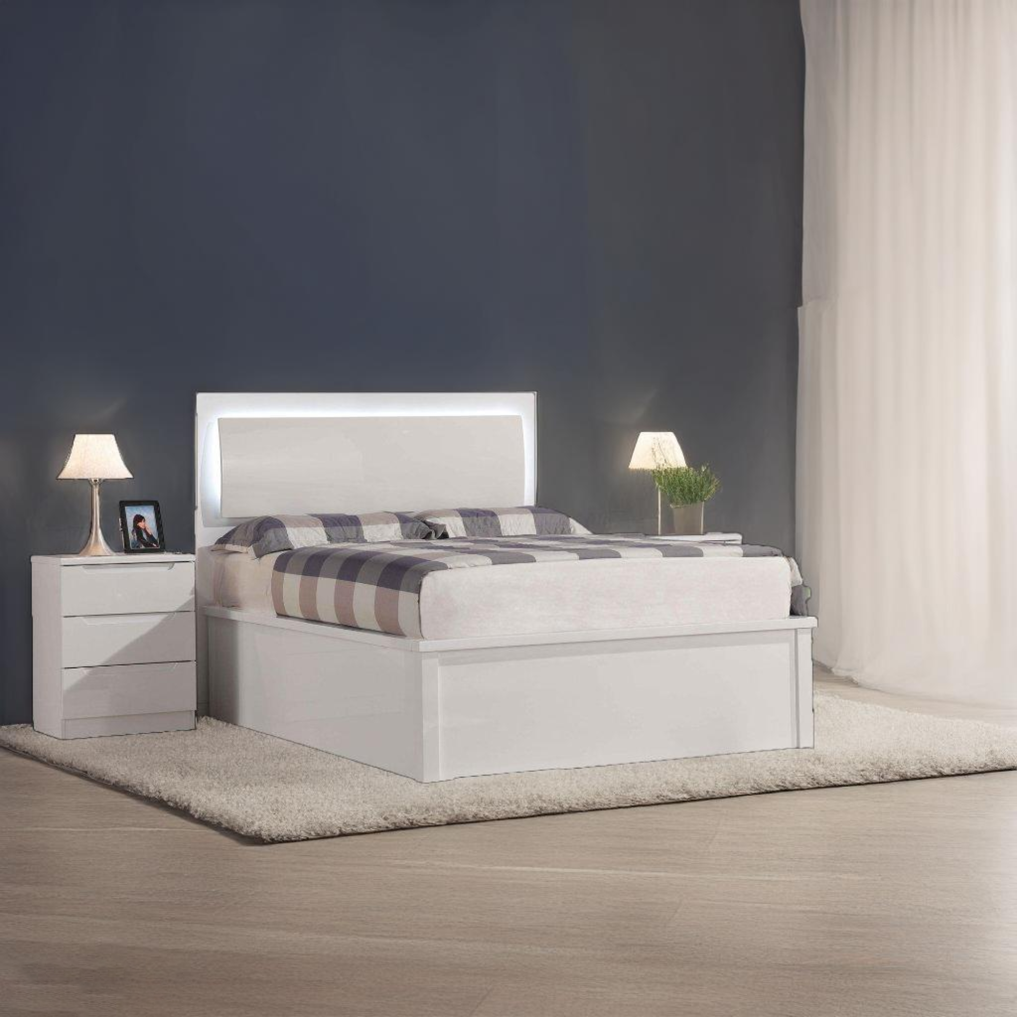 SLIM HIGH GLOSS STORAGE LED BED