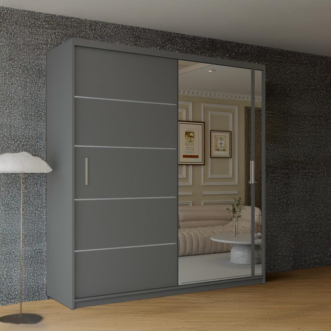 Vision sliding door wardrobe - Black, Grey, White, Oak 120cm/150cm/180cm/203cm