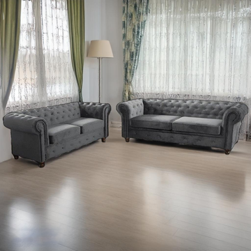 HERO GREY CHESTERFIELD 3+2 SEATER SOFA PU Leather