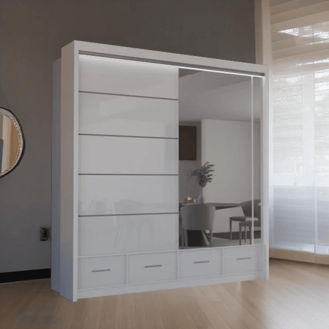 High Gloss Sycylia Mirror Wardrobe 150/208/255cm