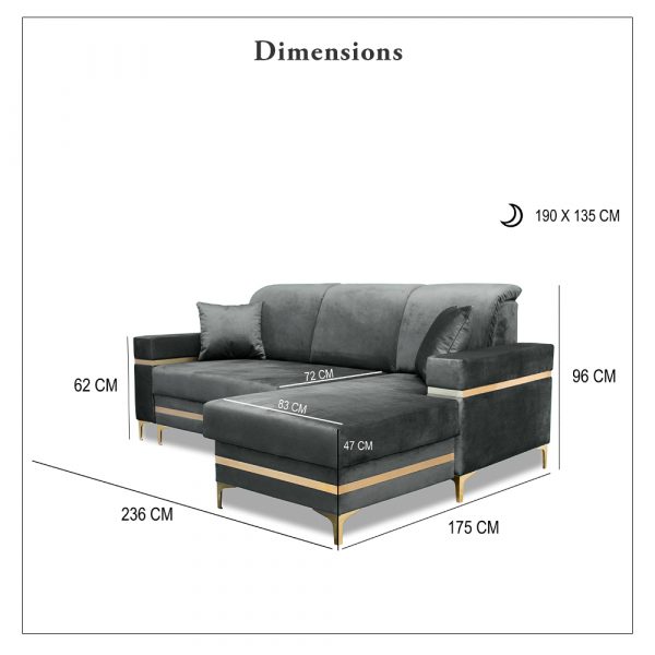 Florence Black Gold Corner Sofa Bed