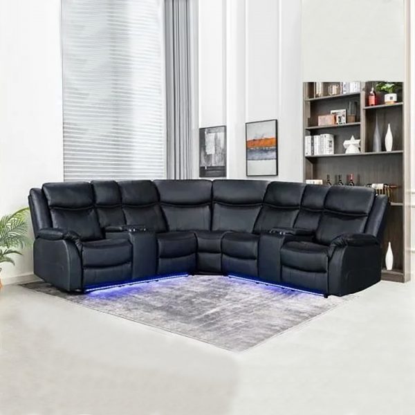 Recliner Corner Sofa Black With Led Lights