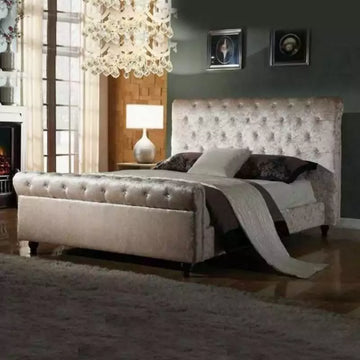 SELINA BEIGE CRUSH VELVET DOUBLE BED