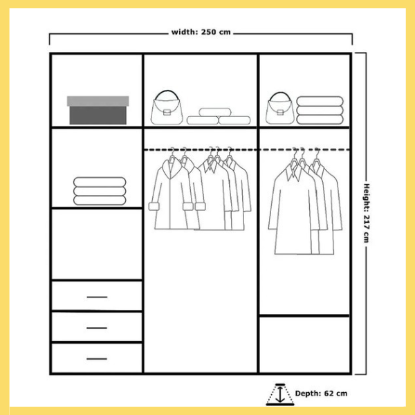 Modern Collin Grey Sliding Doors Mirror Wardrobe 250cm