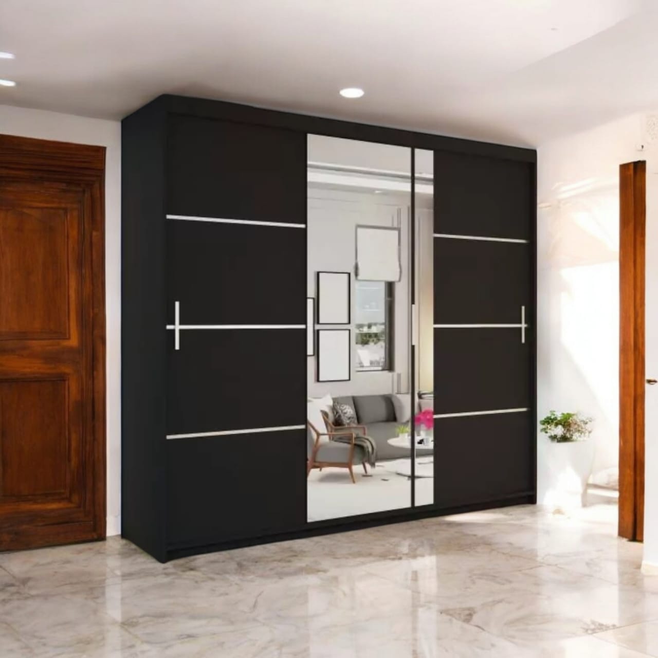 Vision Sliding Wardrobe with Mirror Black, White, Grey 250cm
