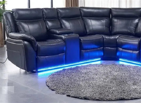 Recliner Corner Sofa Black With Led Lights