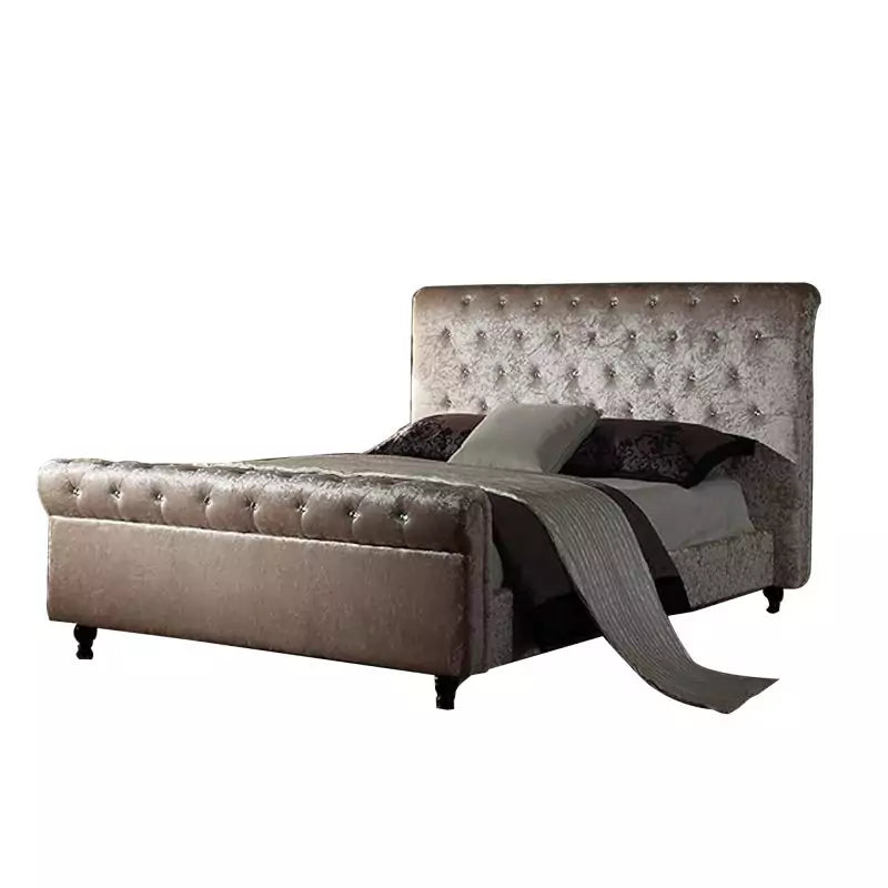 SELINA BEIGE CRUSH VELVET DOUBLE BED