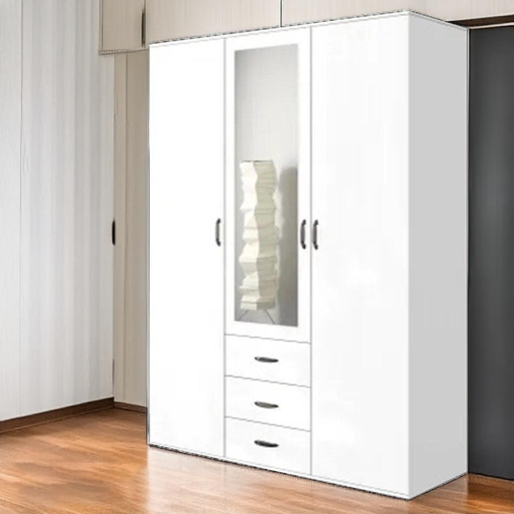 Ozyrys 3 Door Wardrobe with Drawers in White & Oak Sonoma