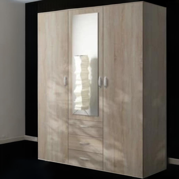 Ozyrys 3 Door Wardrobe with Drawers in White & Oak Sonoma