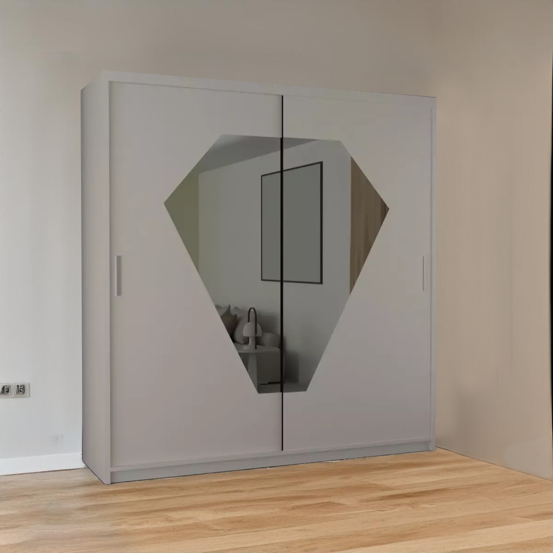 Diamond Sliding Wardrobe Black, Grey & White 150cm/203cm