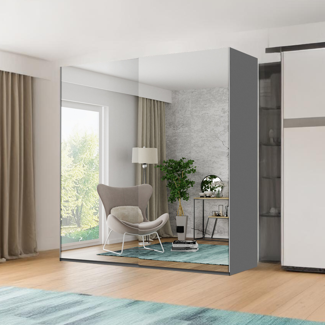 Etna Sliding Wardrobe - Black, Grey, White & Oak 150cm/200cm/250cm