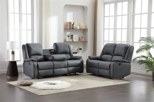 Sero Manual Grey/Black Recliner Sofa Set