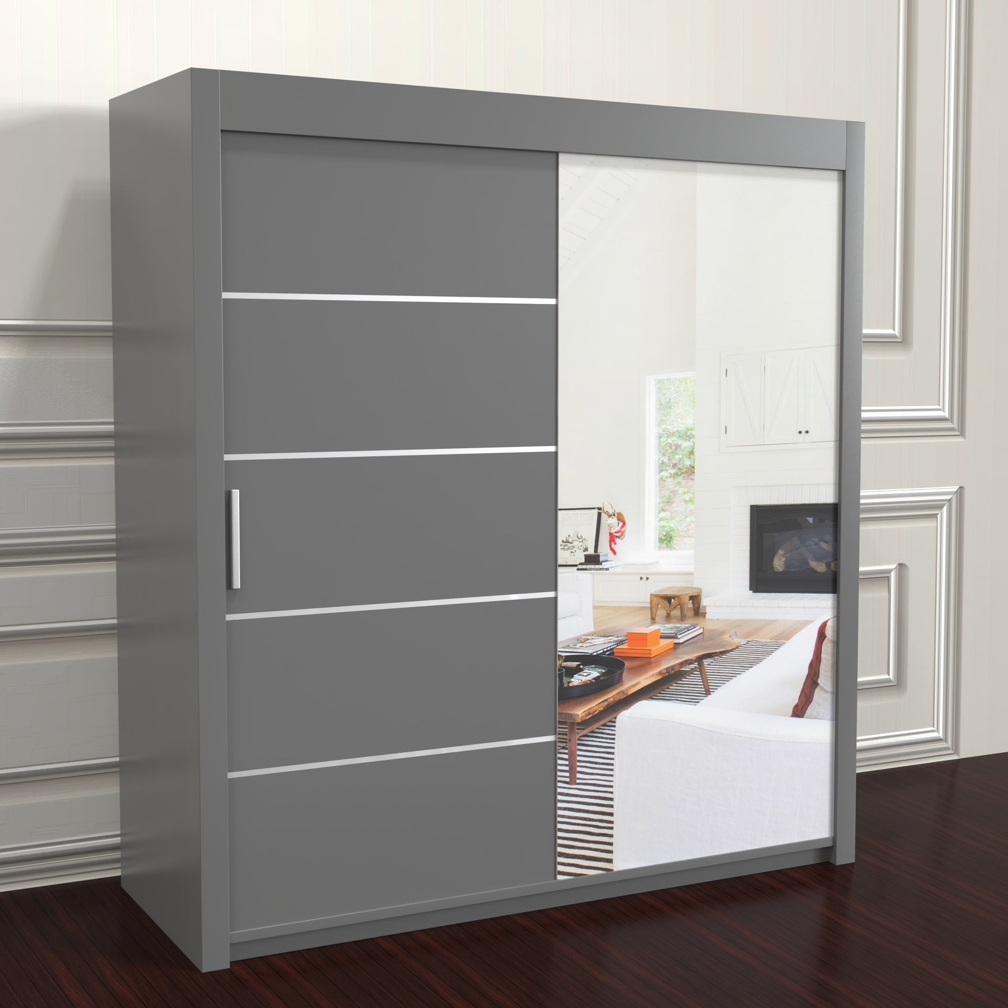 Vision sliding door wardrobe - Black, Grey, White, Oak 120cm/150cm/180cm/203cm