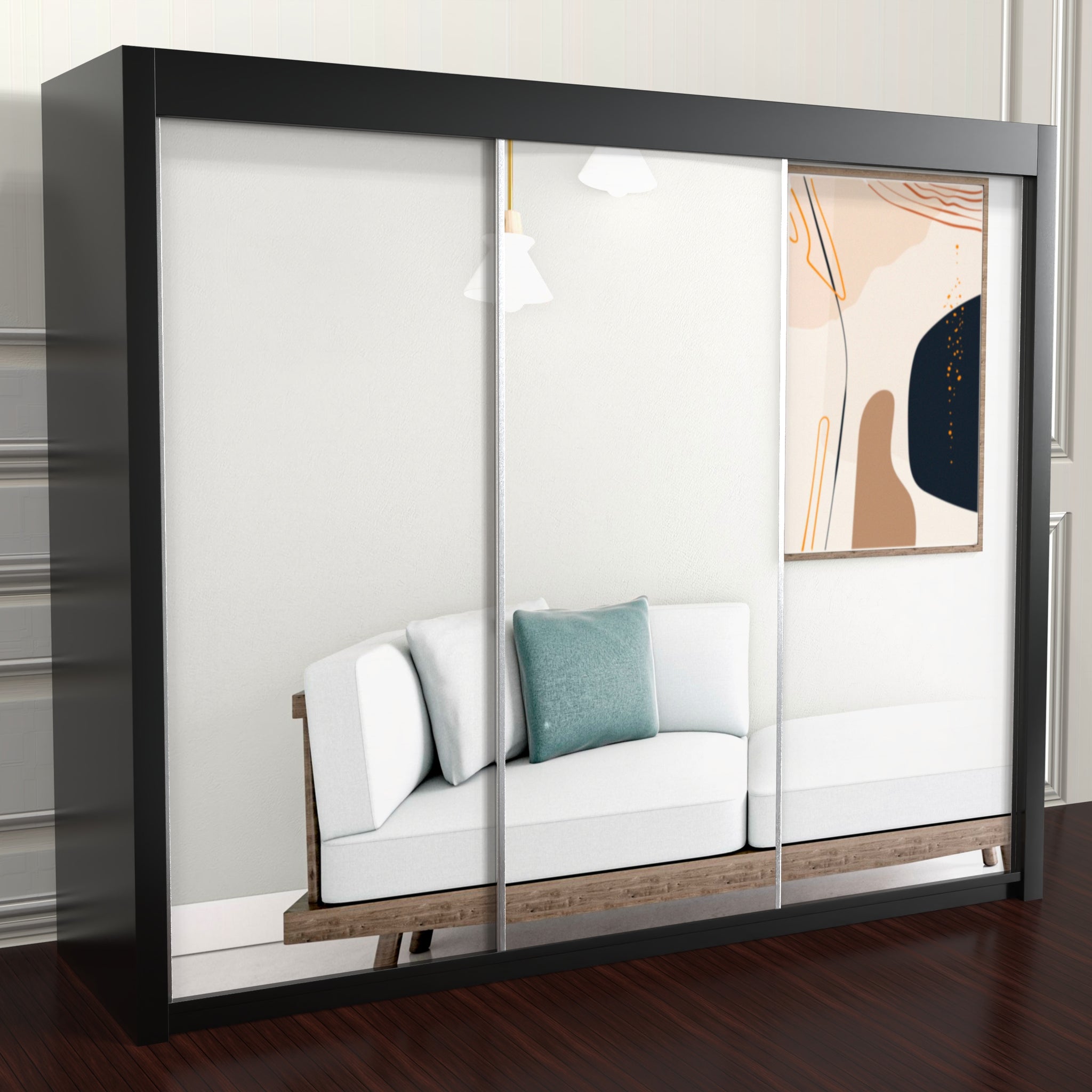 Modern Chicago Sliding Mirror Wardrobe 2 and 3 Doors Option, Full-Length Mirrors, With Hanging Space & Shelves