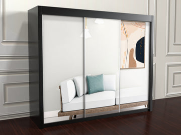 Modern Chicago Sliding Mirror Wardrobe 2 and 3 Doors Option, Full-Length Mirrors, With Hanging Space & Shelves
